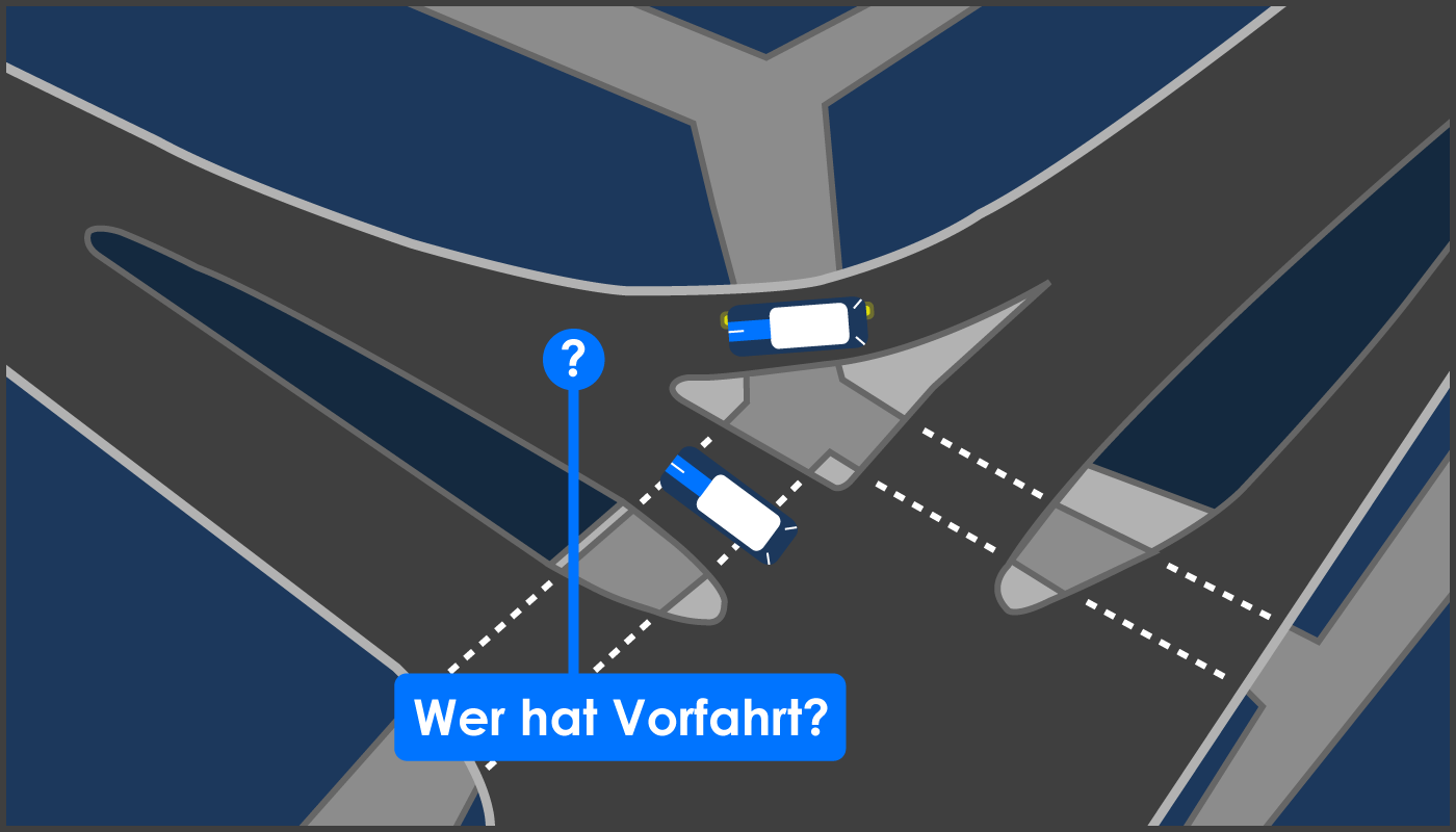 Vorfahrt bei einer T-Einmündung mit Verkehrsinsel