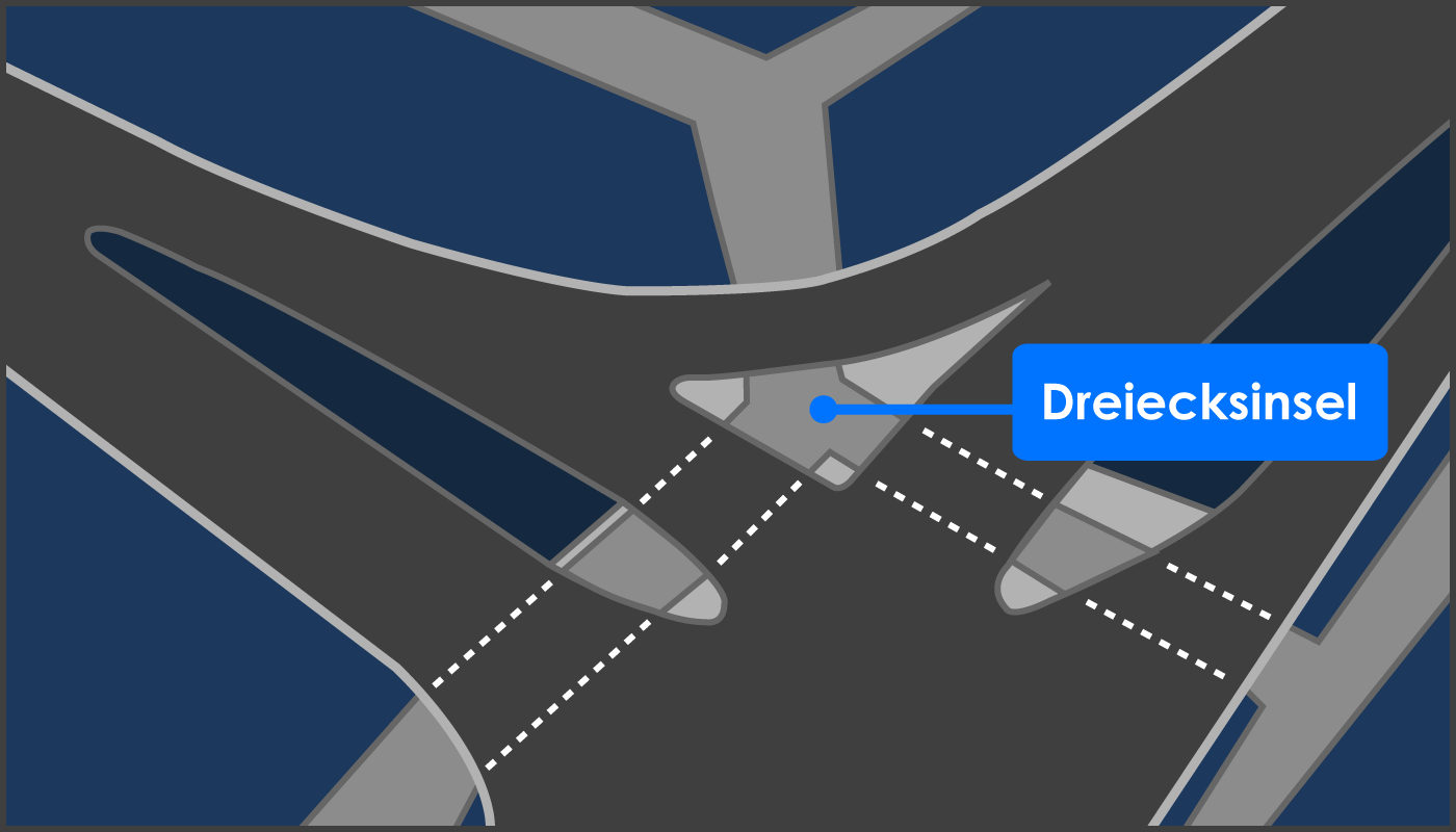 T-Einmündung mit Verkehrsinsel