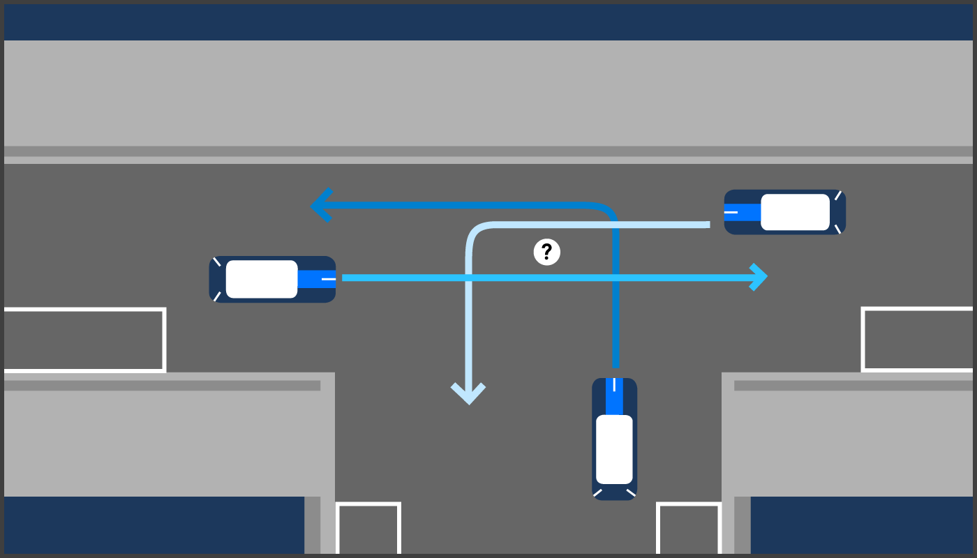 Einmündung 3 Autos Frage