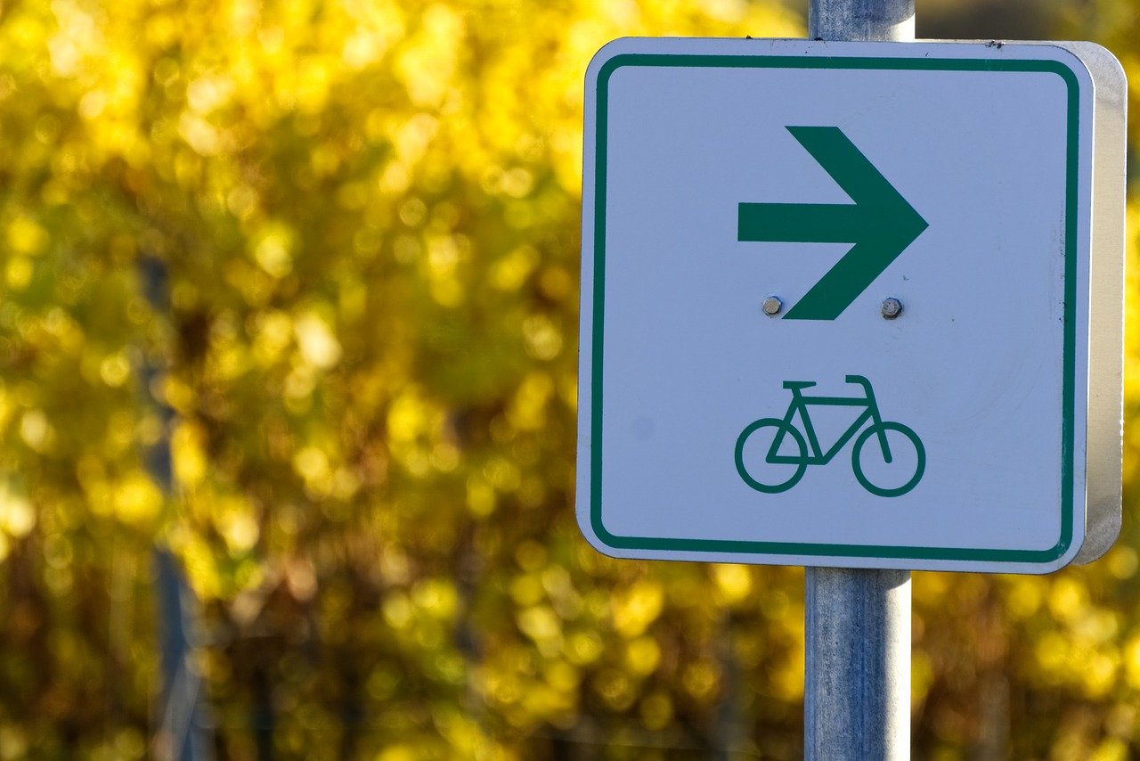 Grüne wegweisende Beschilderung Radverkehr Radroute Richtung