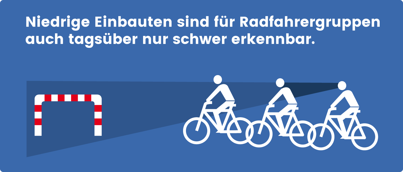 Umlaufsperre niedrige Einbauten Radfahrergruppen tagsüber schwer erkennbar