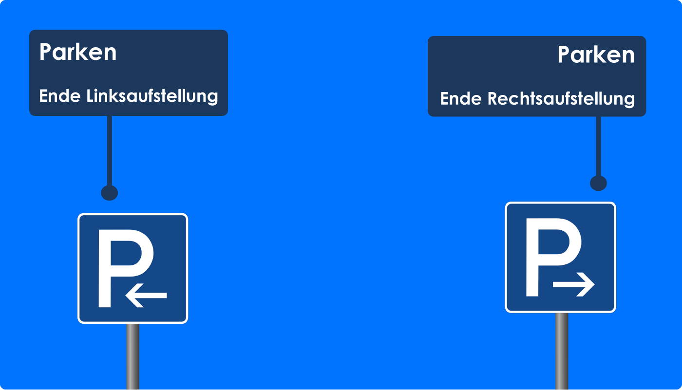Parkplatzschild Parken mit rechtsweisendem Pfeil - Verkehrsschild