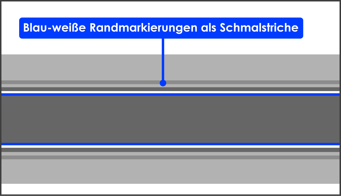 Blau-weiße Randmarkierungen Schmalstriche