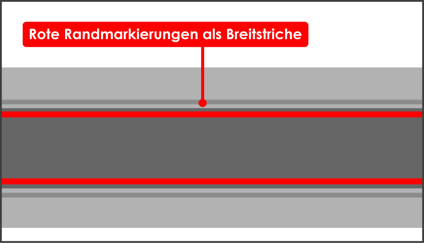 Rote Randmarkierungen Breitstriche