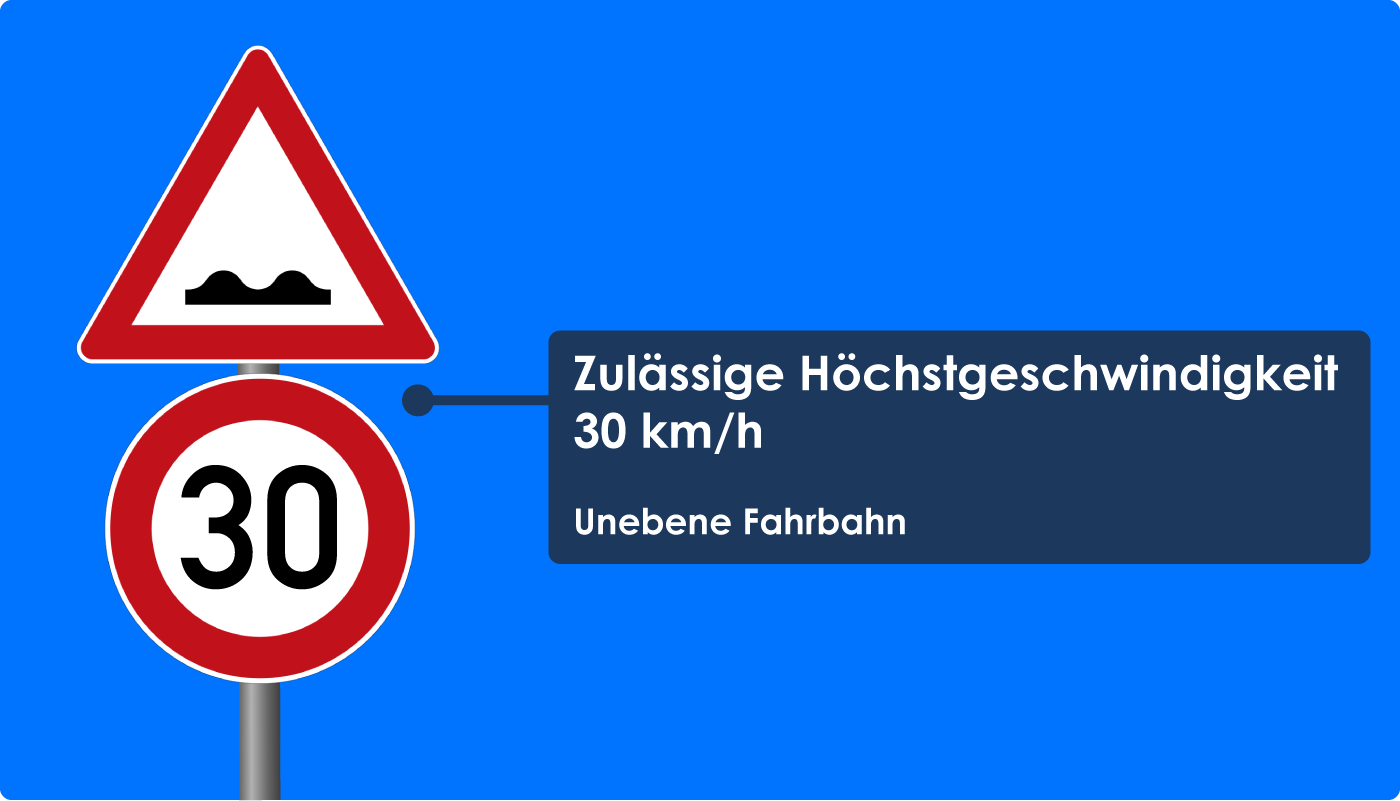 Zulässige Höchstgeschwindigkeit 30 km/h Unebene Fahrbahn