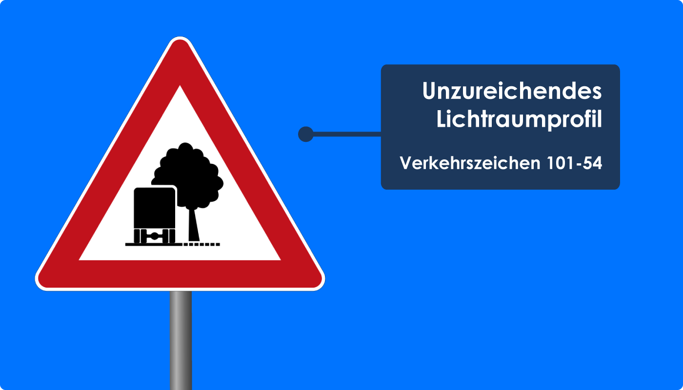 Unzureichendes Lichtraumprofil Schild