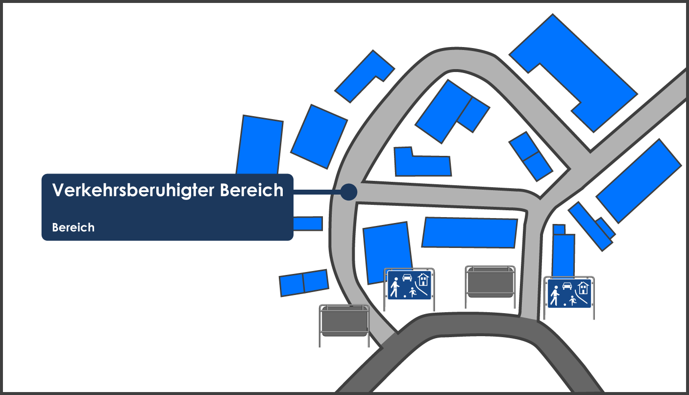 Verkehrsberuhigter Bereich mehrere Straßen