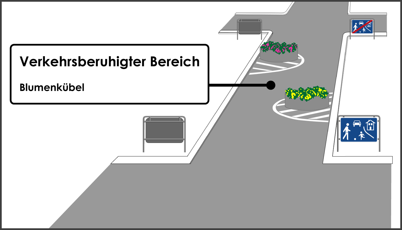 Verkehrsberuhigter Bereich Blumenkübel