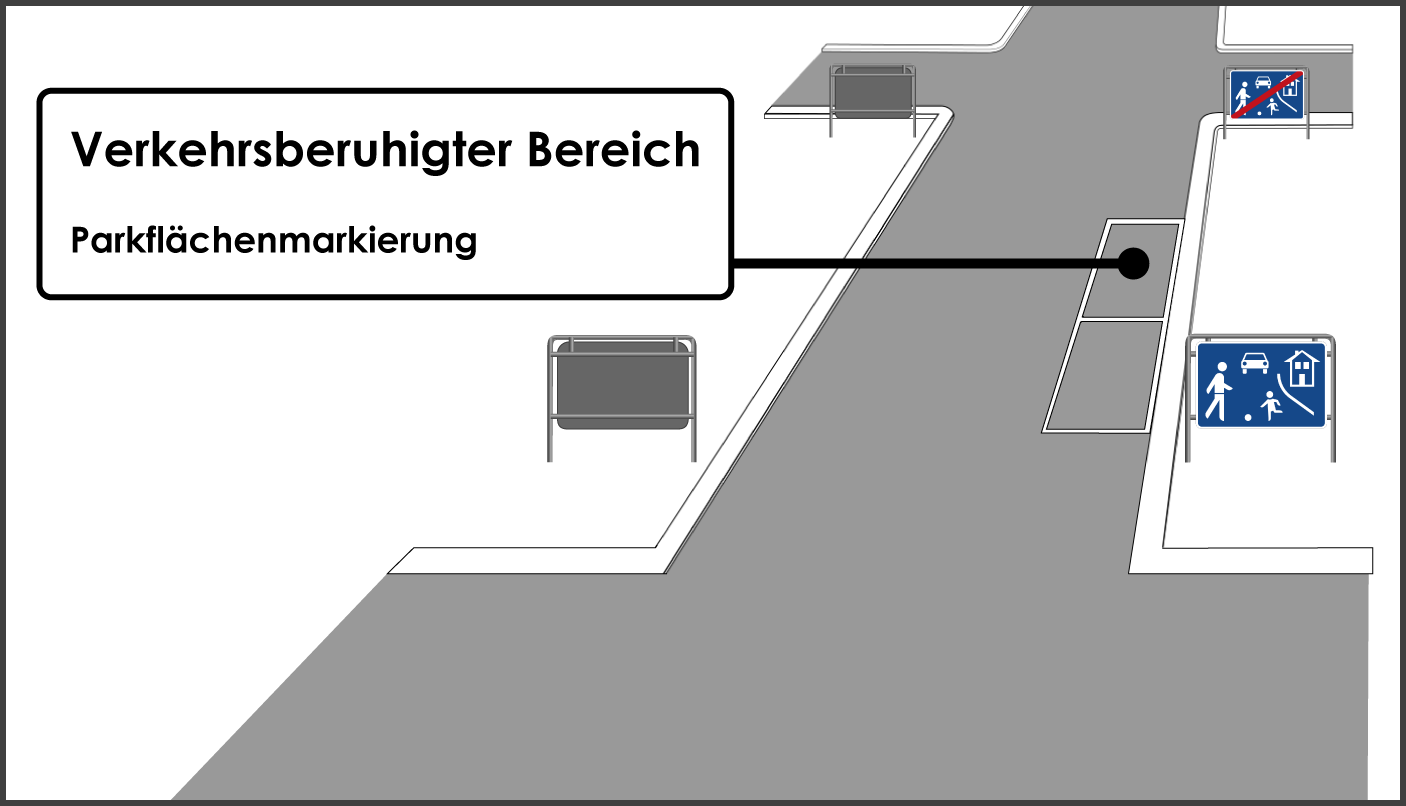 Verkehrsberuhigter Bereich Parkflächenmarkierung