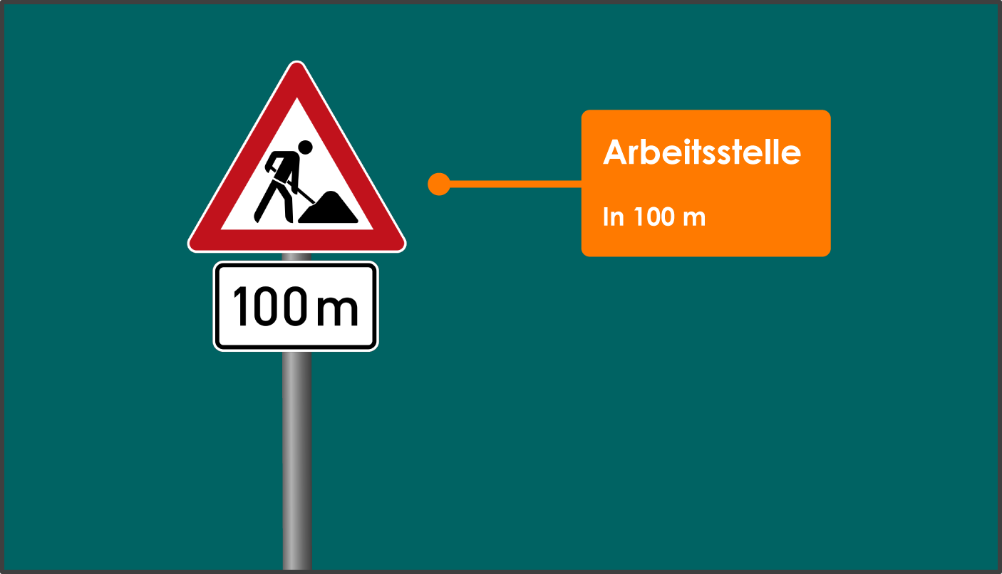 Verkehrszeichen Arbeitsstelle in 100 m