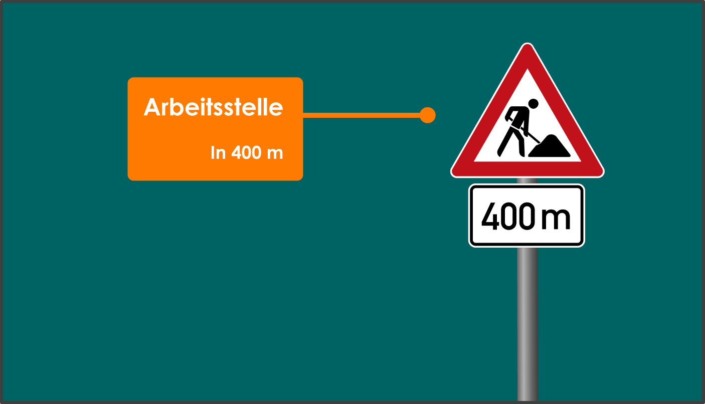 Verkehrszeichen Arbeitsstelle in 400 m