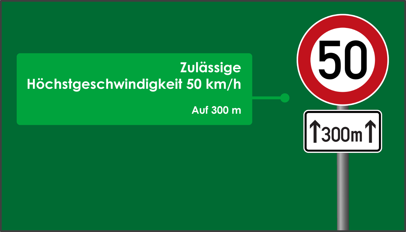 Zulässige Höchstgeschwindigkeit 50 km/h auf 300 m