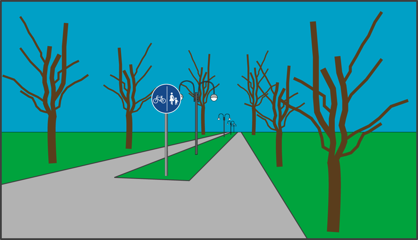 Zeichen 240 Gemeinsamer Fuß- und Radweg Ende durch Zeichen 241 Grünstreifen