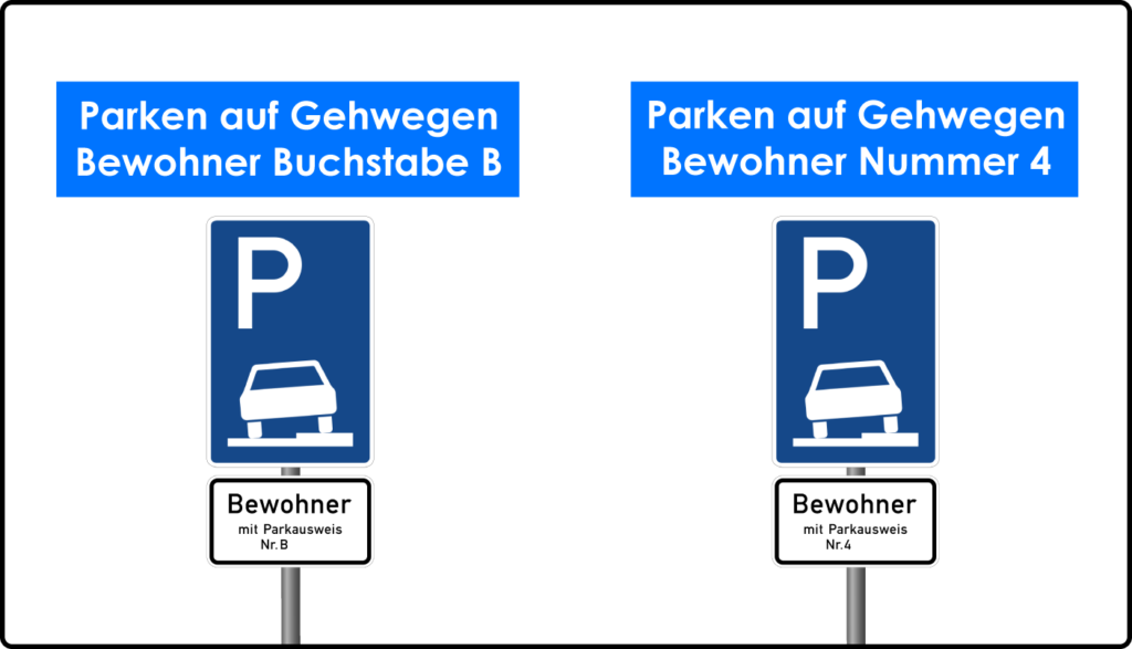 Zeichen 315 Parken auf Gehwegen mit Zusatzzeichen stvo2Go